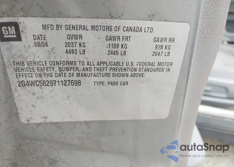 2007 Buick Lacrosse Cx z USA, uszkodzony, nr VIN 2G4WC582071127698